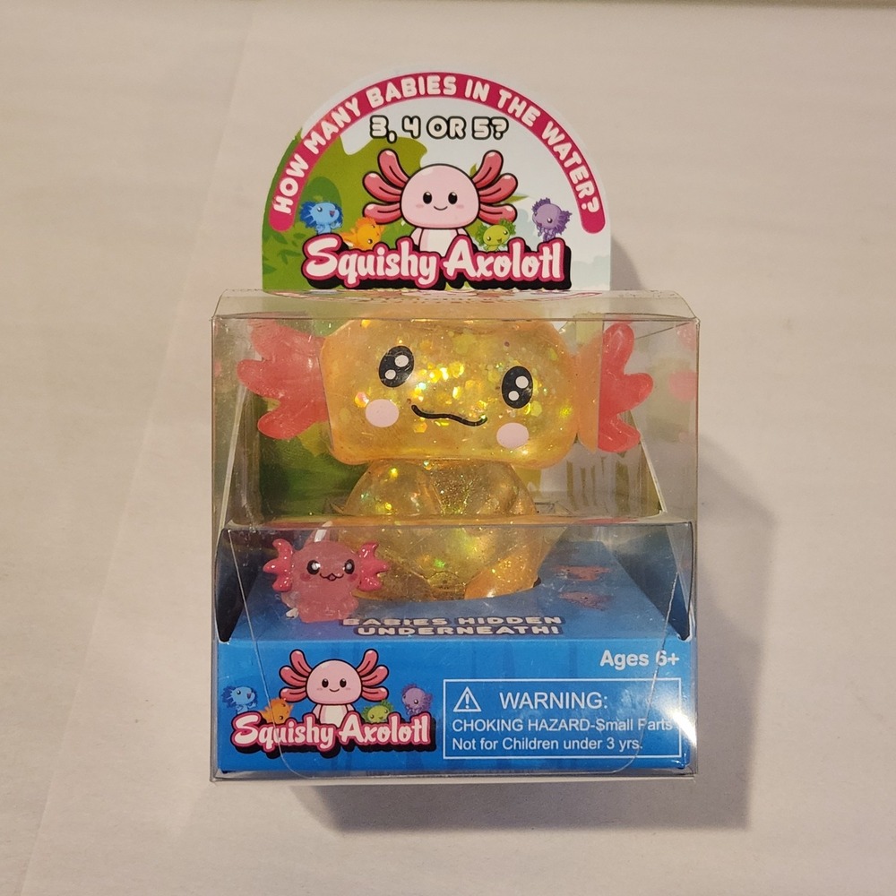 Squishy Axolotl Squeeze Ball Yellow Glitter Tear-Resistant With Surprise Babies